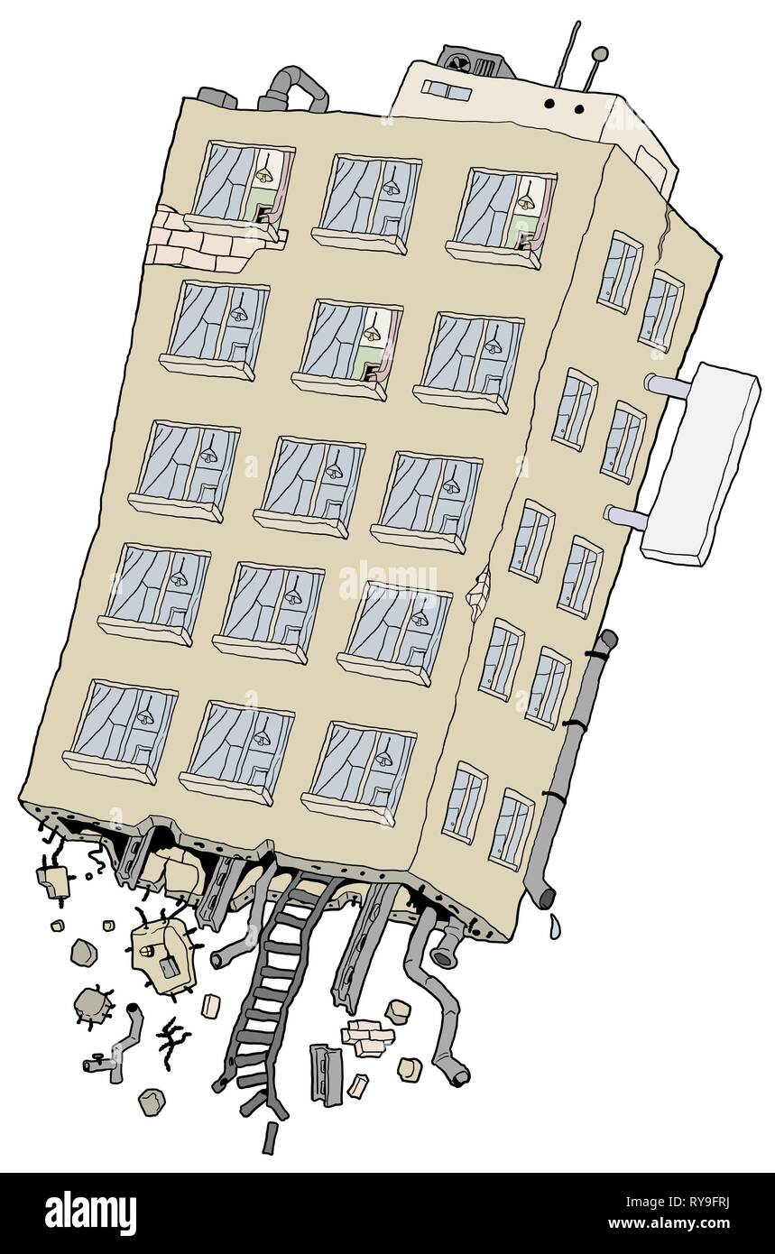 Immeuble battant détaché déracinées, élément cartoon illustration vectorielle, vertical, isolé Illustration de Vecteur