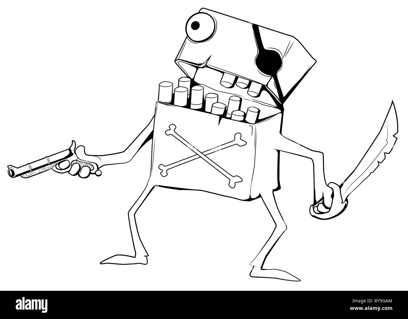 Caractère Pirate Cigarette, dessin animé, illustration vectorielle, horizontales sur fond blanc, isolé Illustration de Vecteur