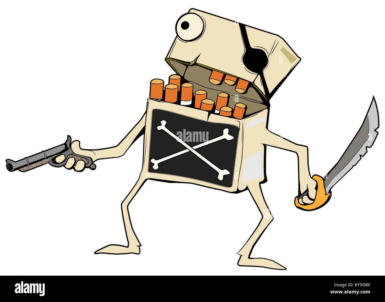 Caractère Pirate Cigarette cartoon dessin en couleur, illustration vectorielle, horizontal, sur fond blanc, isolé Illustration de Vecteur