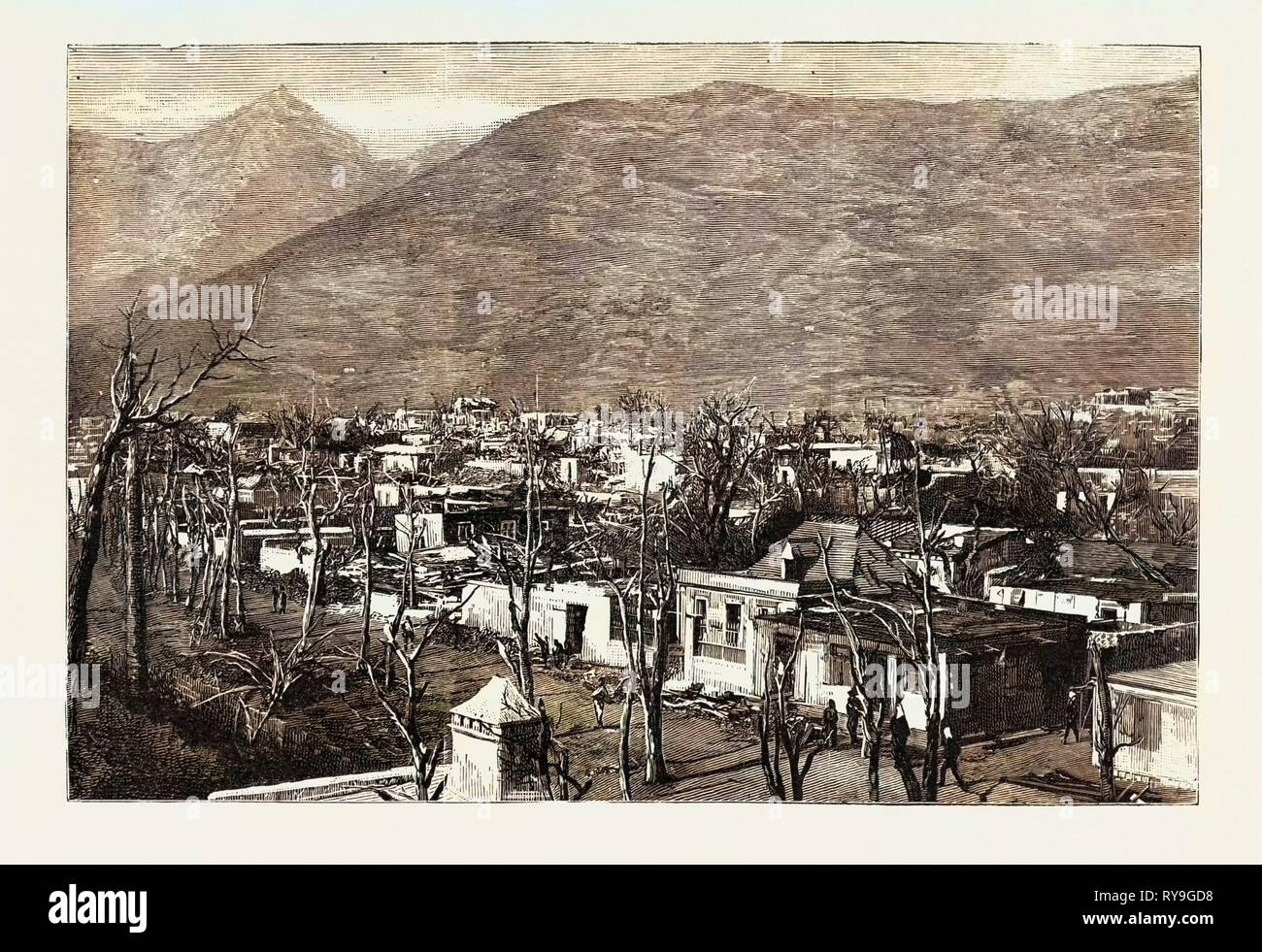 L'ouragan à l'Ile Maurice : une vue sur les ruines à Port Louis : ruines de la partie supérieure de la Banlieue Ouest, gravure 1892 Banque D'Images