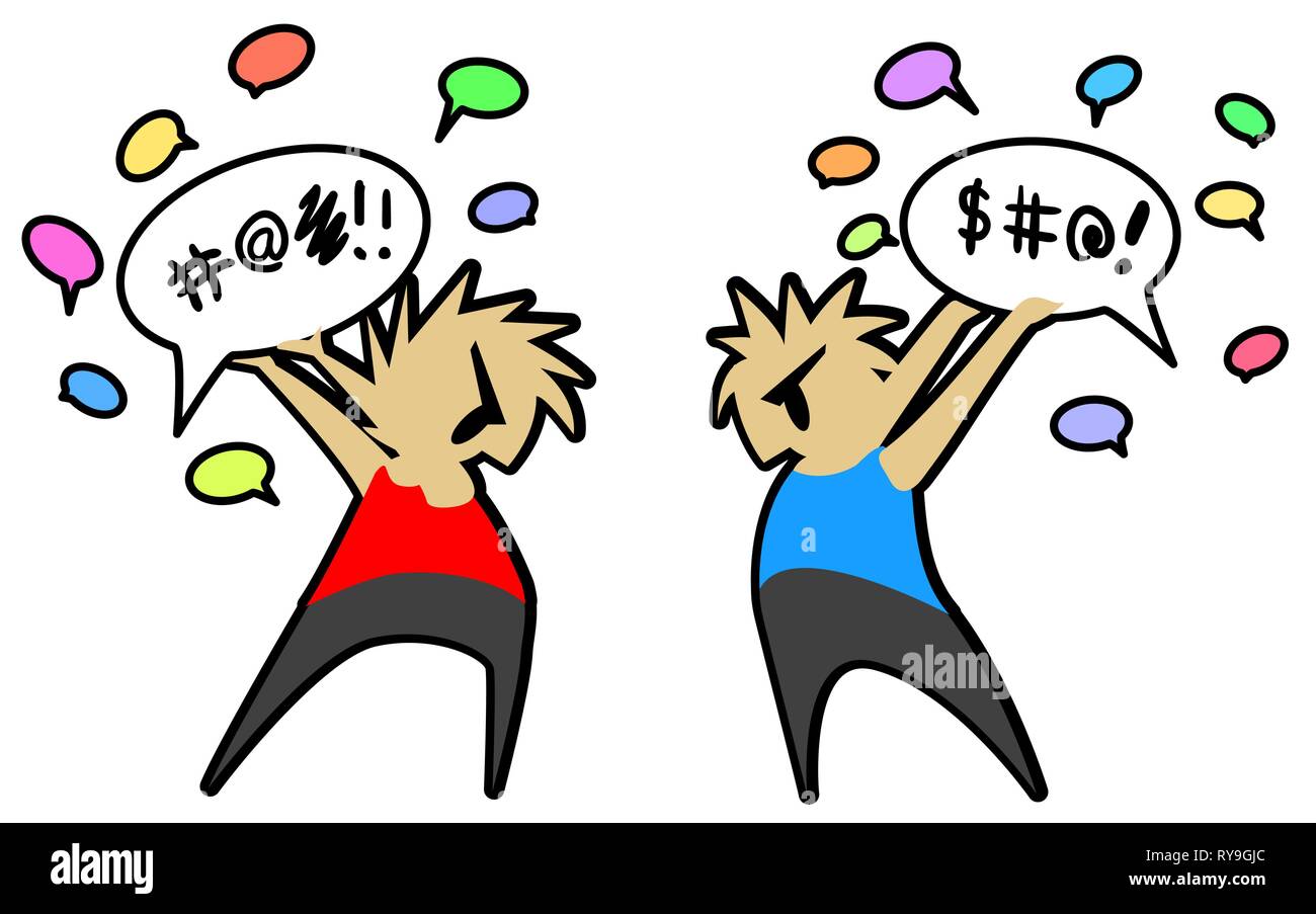 Conversation combattre deux personnes caricature dessin en couleur, illustration vectorielle, horizontal, sur fond blanc Illustration de Vecteur