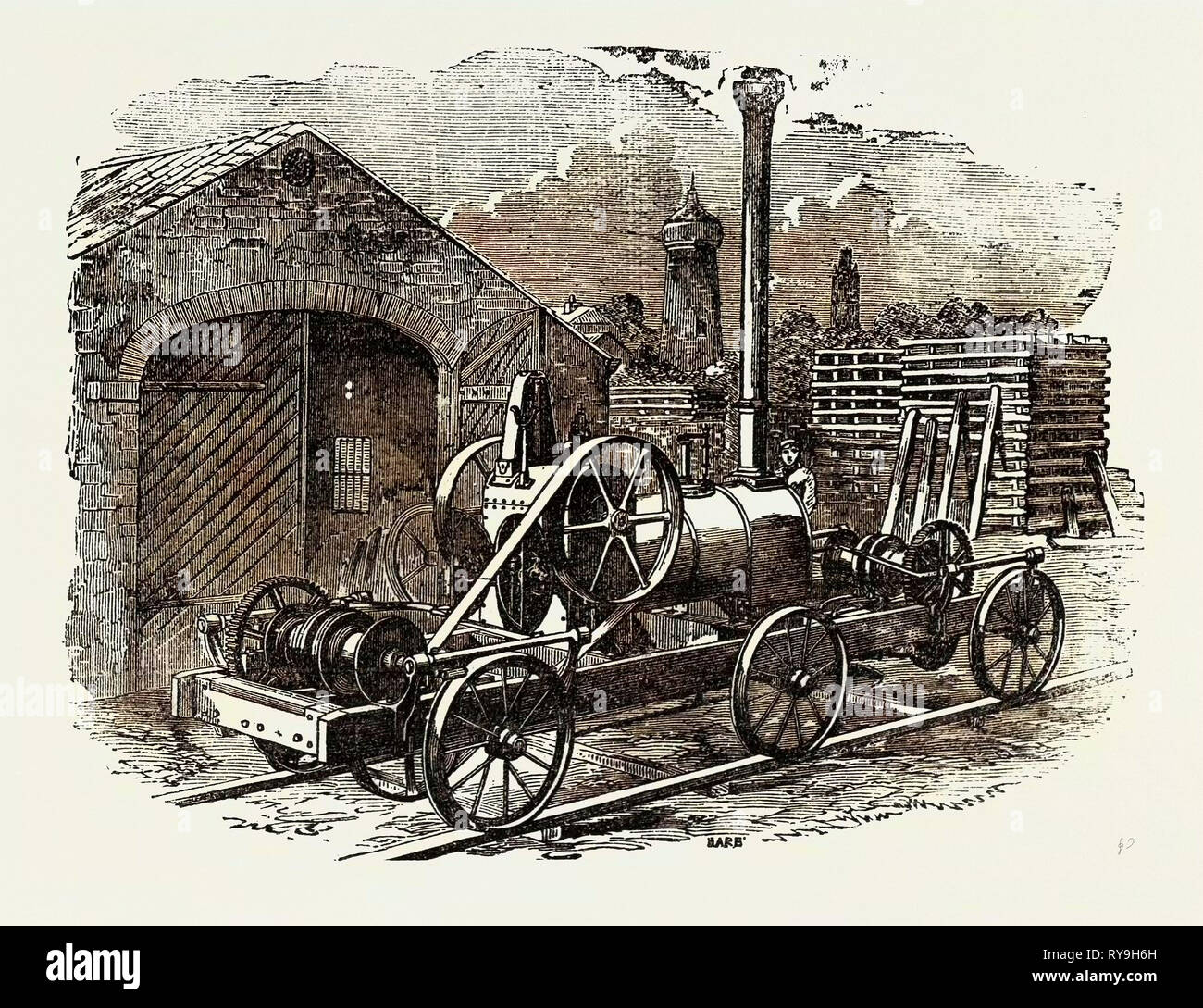 Tuxford et Fils" Pile-Driving, moteur à vapeur avec deux achats à double effet pour le levage 4 béliers à la fois Banque D'Images