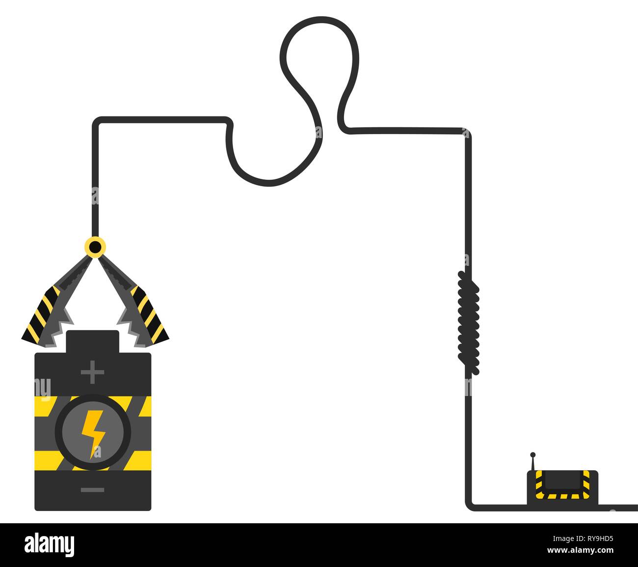 Chargement de la batterie électrique connecté à visser sur câble cartoon, illustration vectorielle, horizontal, isolé Illustration de Vecteur