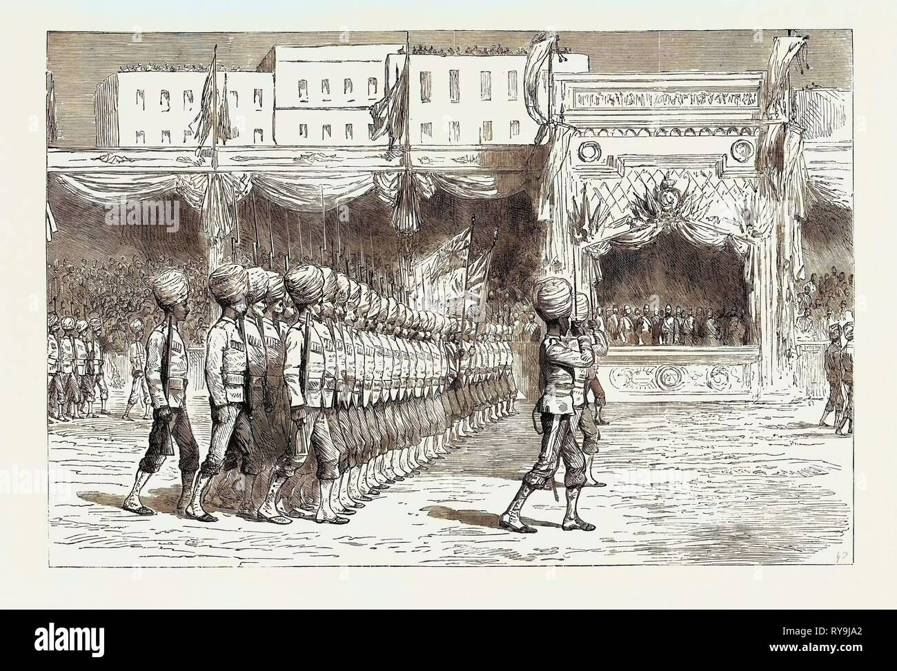 Avec le contingent indien en Egypte : l'examen avant le Khédive au Caire, le 30 septembre Banque D'Images