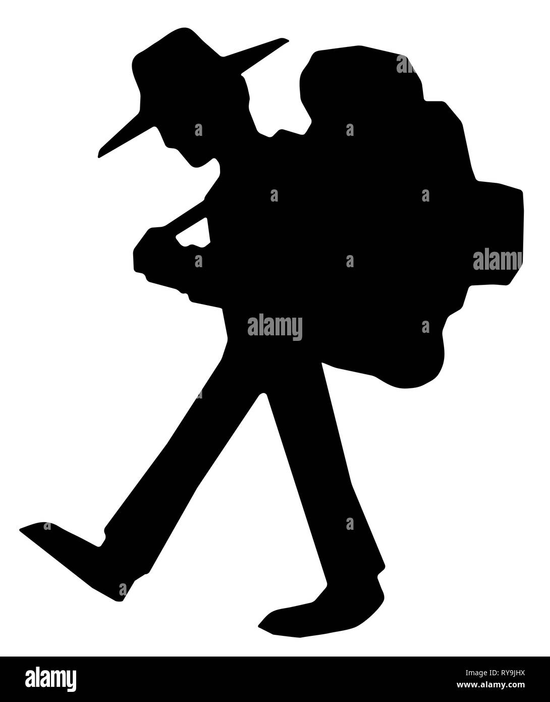 Symbole marche randonneur pochoir silhouette noir, illustration vectorielle, horizontal, isolé Illustration de Vecteur