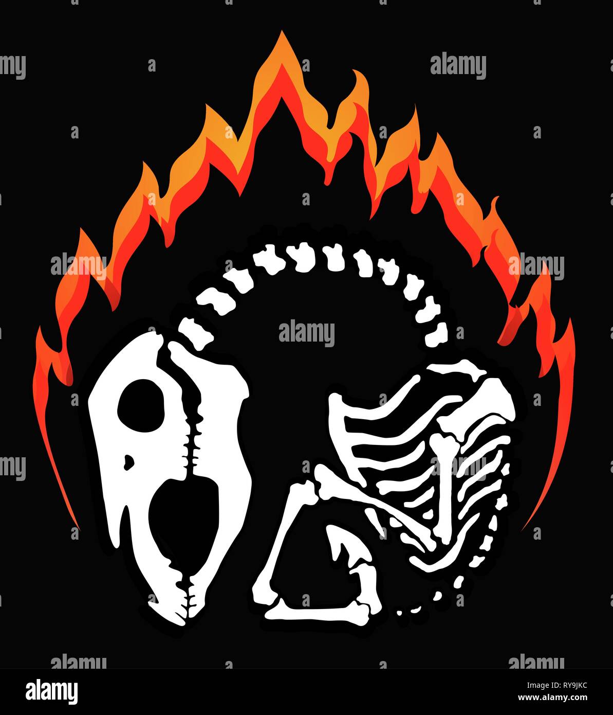 Squelette cheval de feu, emblème du vecteur, vertical, fond noir, isolé Illustration de Vecteur