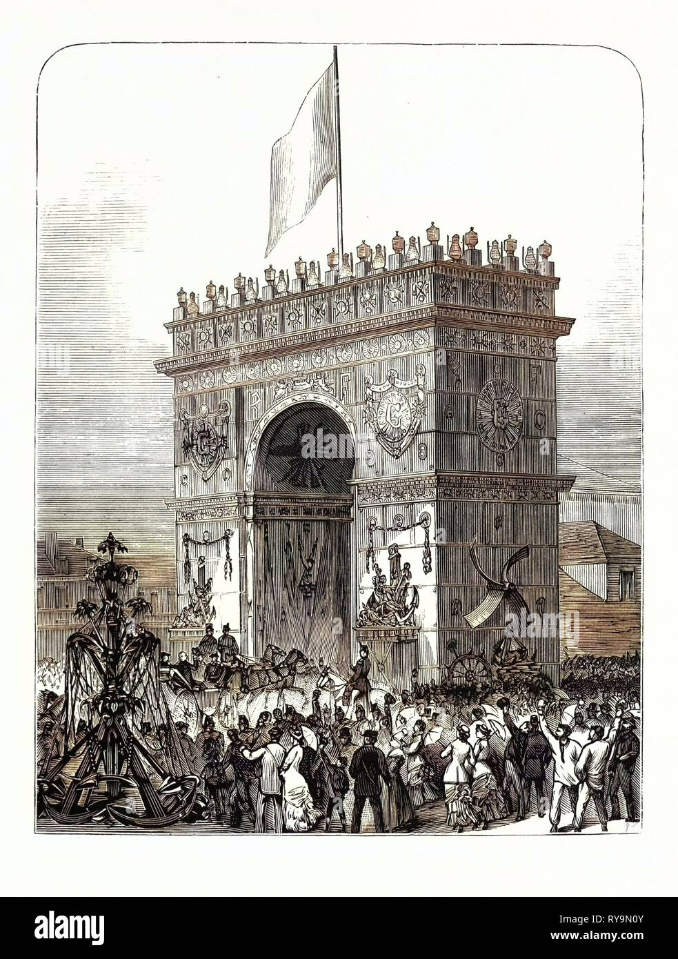 France : l'arrivée du président à l'Arsenal, Cherbourg, gravure 1880 1881 Banque D'Images