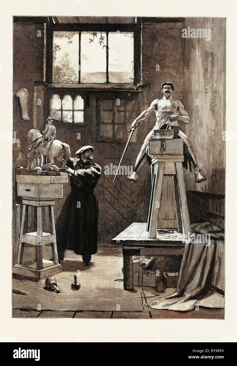 Sculpteur' Studio, gravure 1884 Banque D'Images