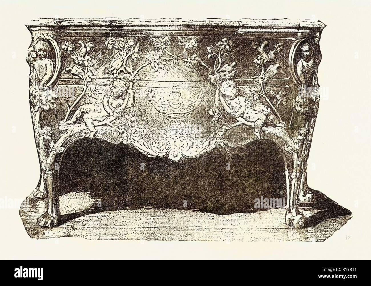 Commode, Louis XV. Collection Hamilton, meubles, gravure 1882 Banque D'Images