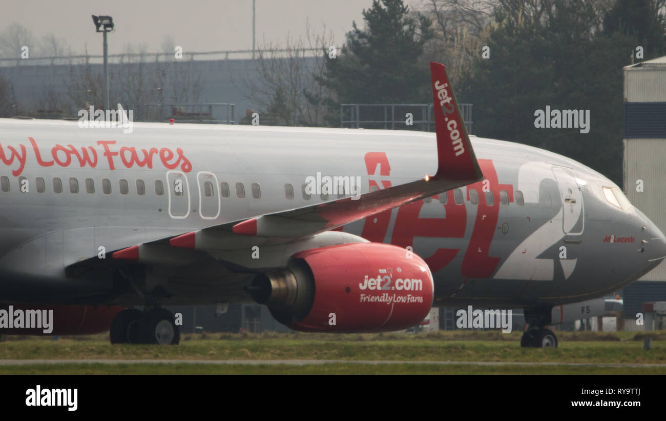 Glasgow, Royaume-Uni. 1er mars 2019. Jet2 vacances avion vu à l'Aéroport International de Glasgow. Jet2 Holidays est une compagnie aérienne à bas prix qui transporte régulièrement Banque D'Images