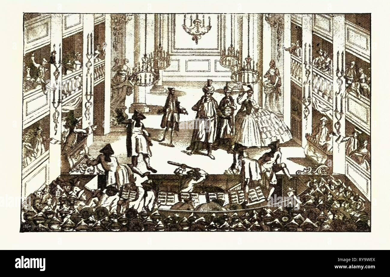 Stade de Covent Garden Theatre en 1763, Londres, Royaume-Uni, 1893 Gravure Banque D'Images