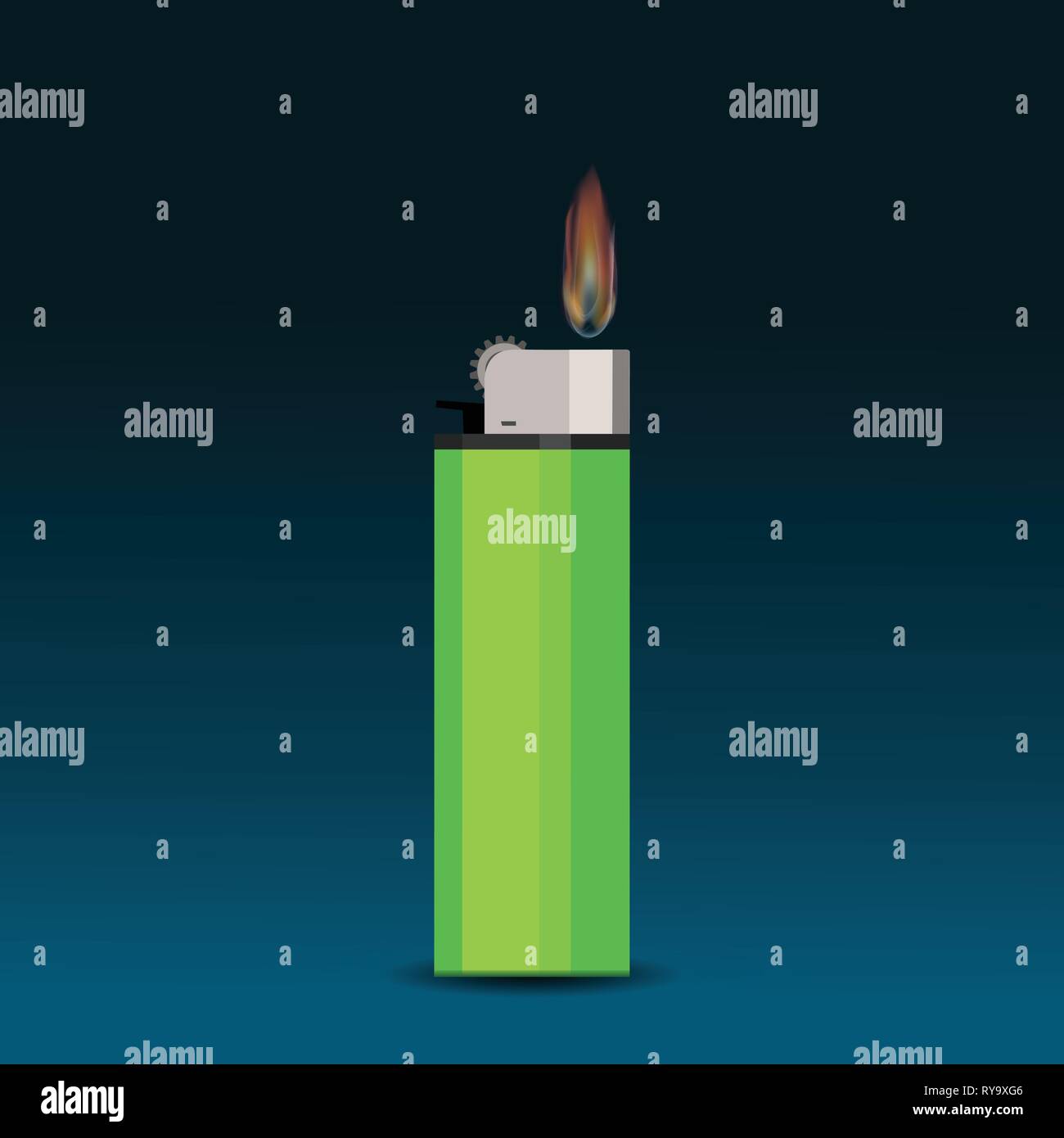 Allume-cigare vert avec une flamme sur fond sombre Illustration de Vecteur