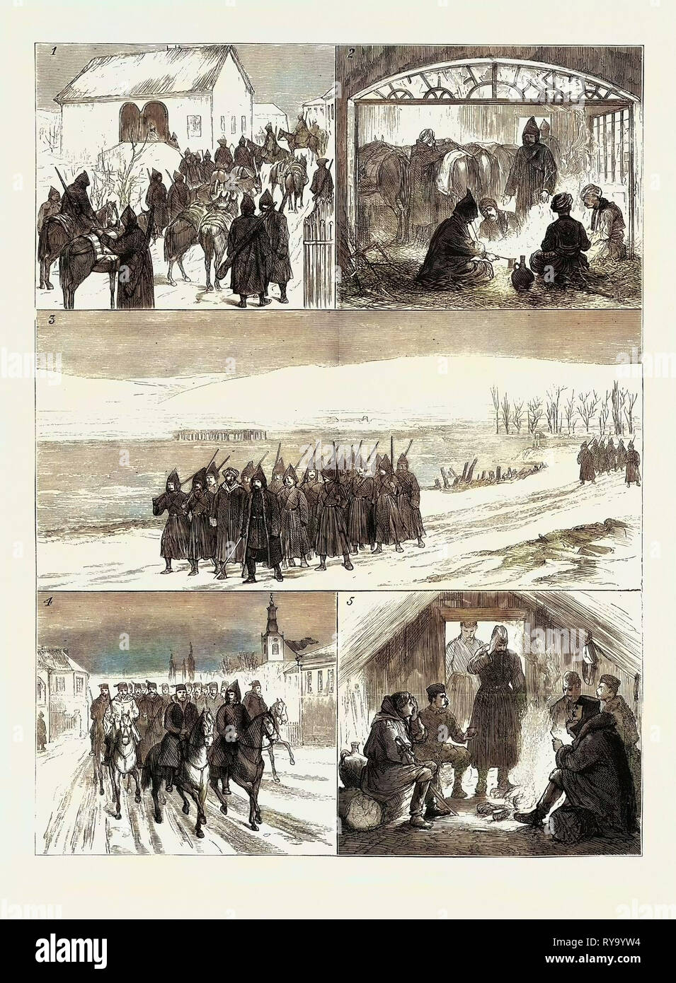 La question de l'Est, avec les Turcs : Alexinatz pendant l'Armistice : 1. Le ministère du commandant : attente de l'ordre du jour, 2. La 'Couronne' Inn : 'louer gratuitement', 3. État actuel de la tête du pont, 4. Hafiz Pasha à partir d'une reconnaissance des lieux, 5. Dans le camp serbe : UN parlementer avec l'ennemi, 'Dolo Den' (Bonne journée Banque D'Images