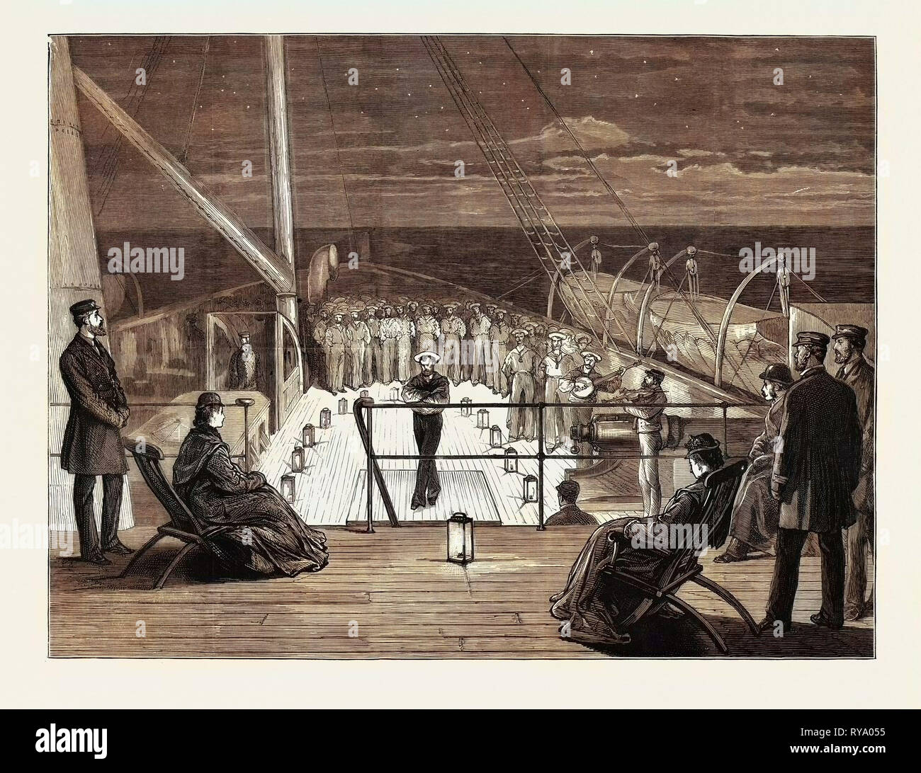 Visite de la princesse de Galles à la Grèce, à l'Amusement du soir à bord du yacht royal 'Osborne Banque D'Images