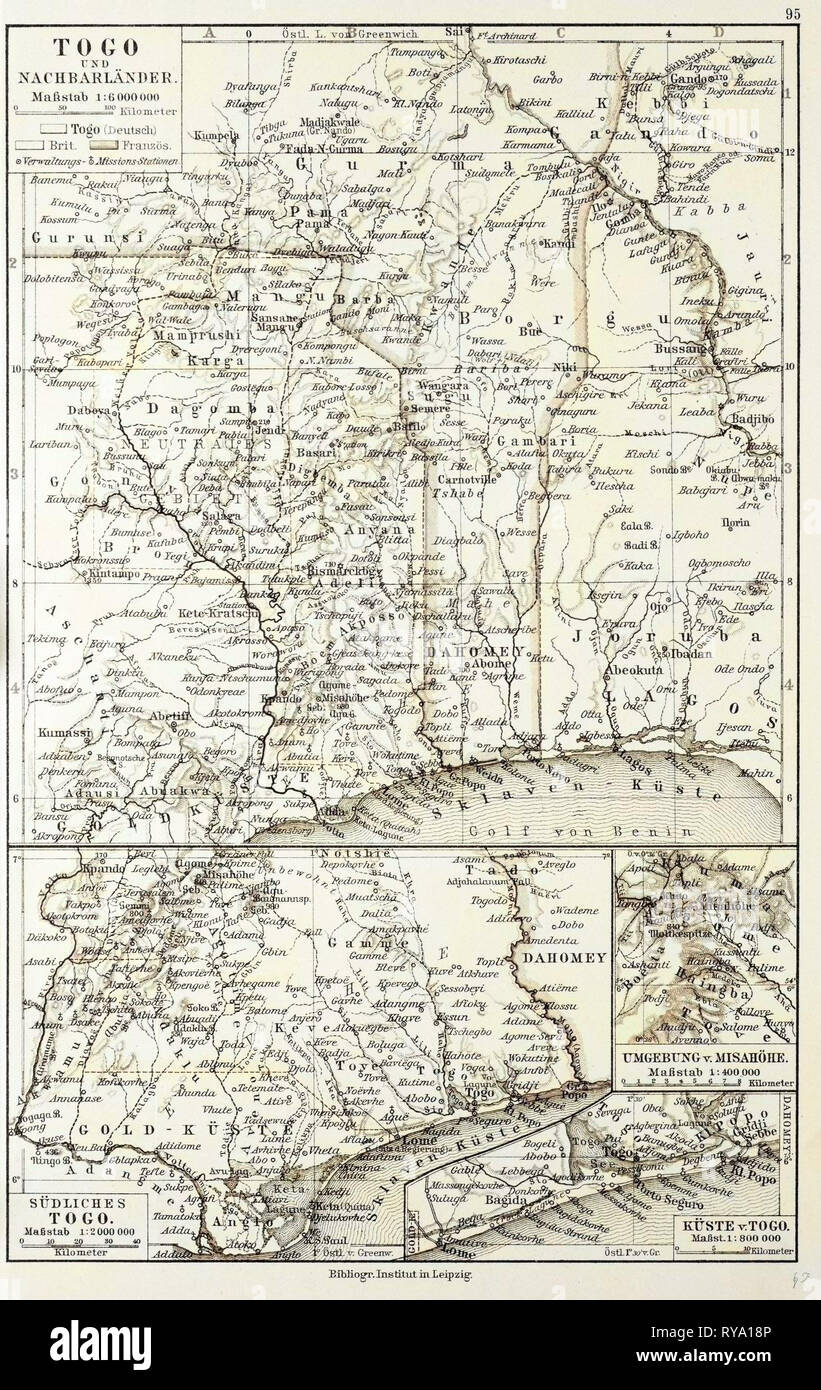 Carte de la République du Togo 1899 Banque D'Images