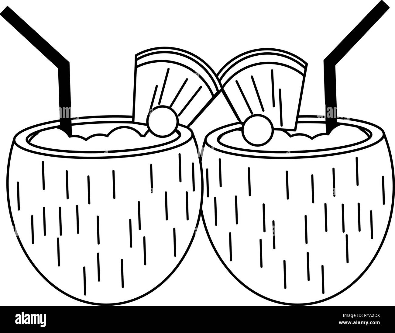 Coco cocktails tropicaux en noir et blanc Illustration de Vecteur
