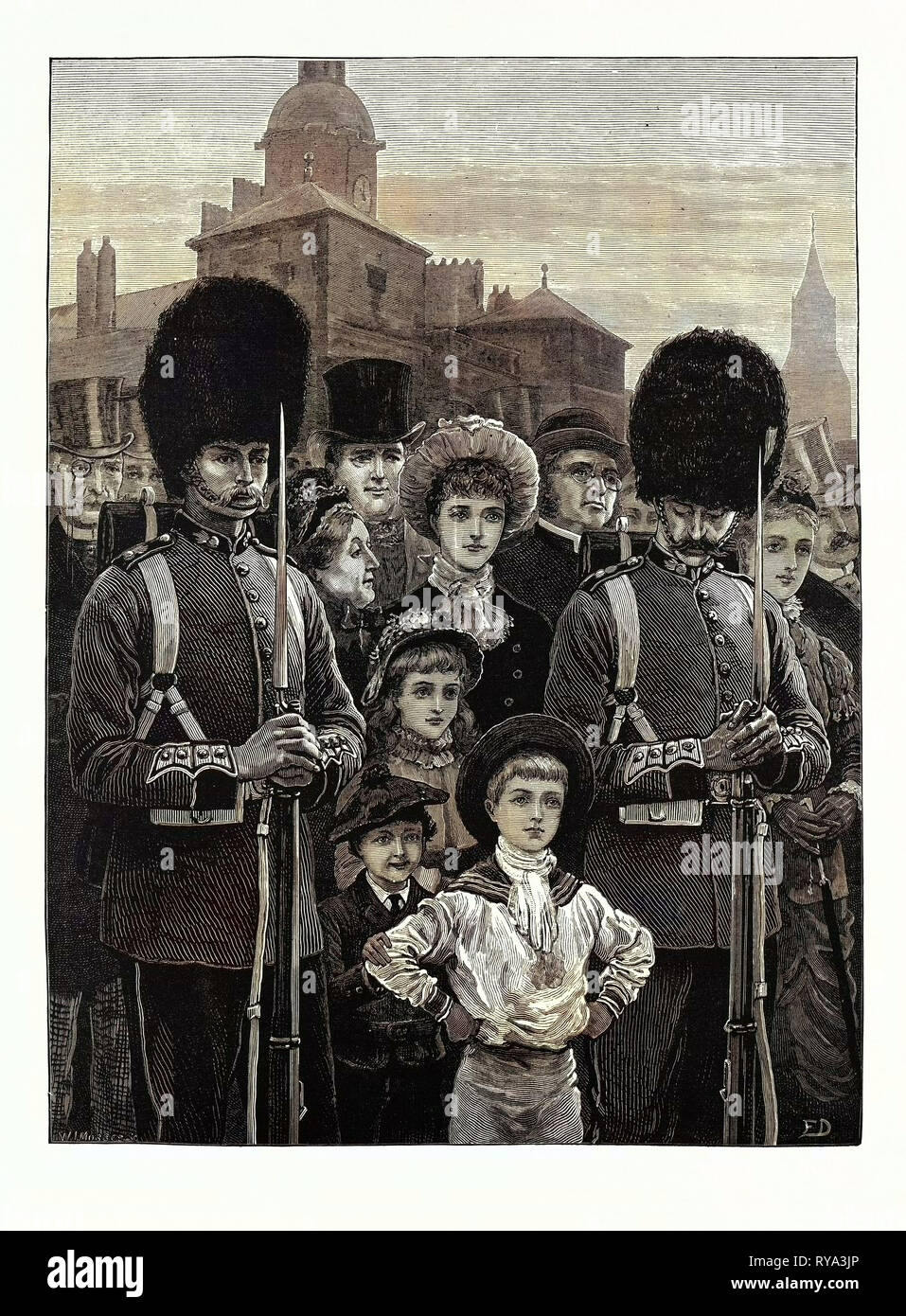 La Fête de la Reine : un croquis sur le Horse Guards Parade, UK, 1883 Banque D'Images