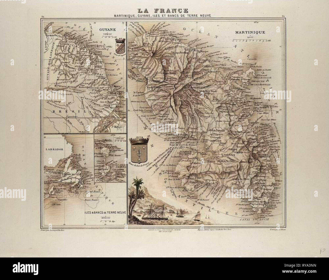 La carte de la Martinique Guyane et Terra Nova 1896 Banque D'Images