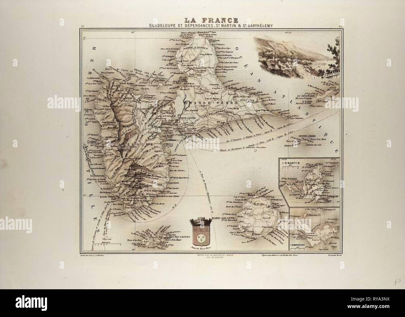 La carte de la Guadeloupe Saint-Martin et Saint-Barthélemy 1896 Banque D'Images