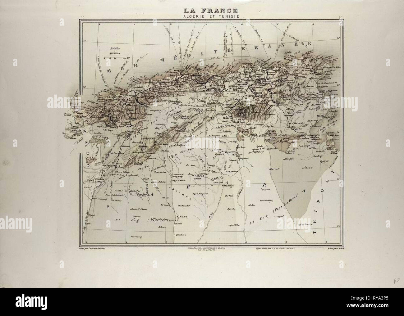 La carte de l'Algérie et de la Tunisie 1896 Banque D'Images