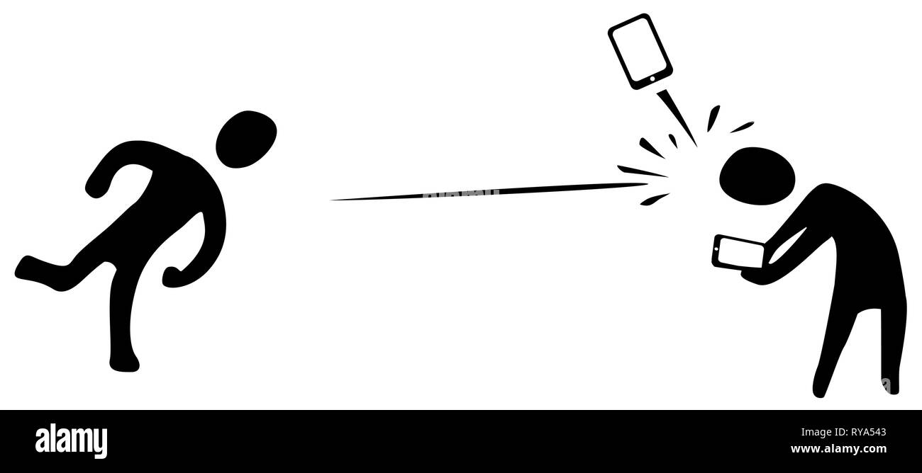 Lancer frappé en colère téléphone figure stencil noir, illustration vectorielle, horizontal, sur fond blanc, isolé Illustration de Vecteur