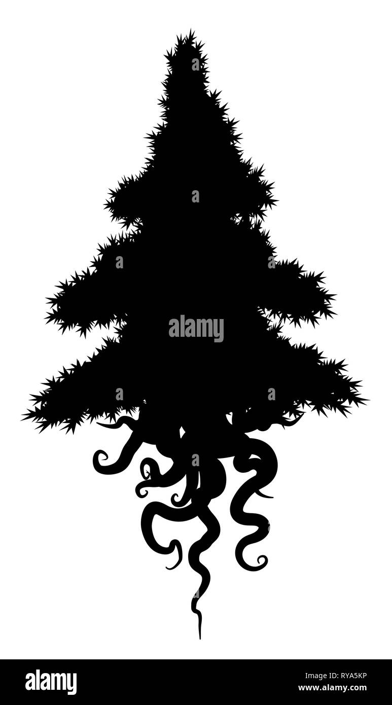 Symbole de conifère racines pochoir silhouette noir, illustration vectorielle, vertical, isolé Illustration de Vecteur