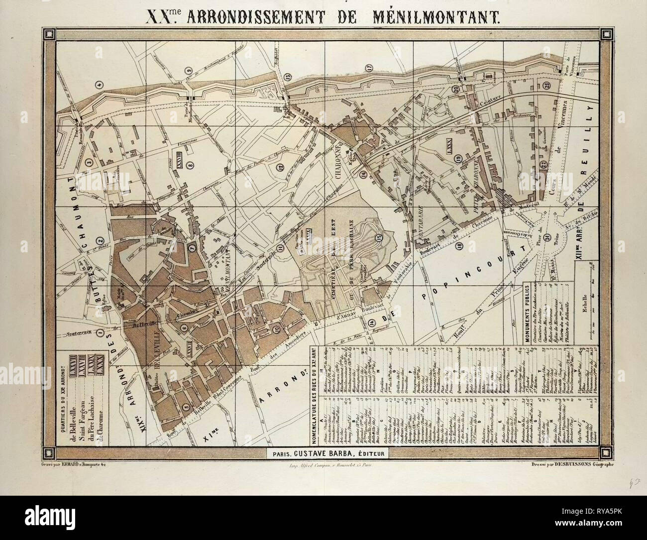 Carte de 20e arrondissement de Ménilmontant Paris France Banque D'Images