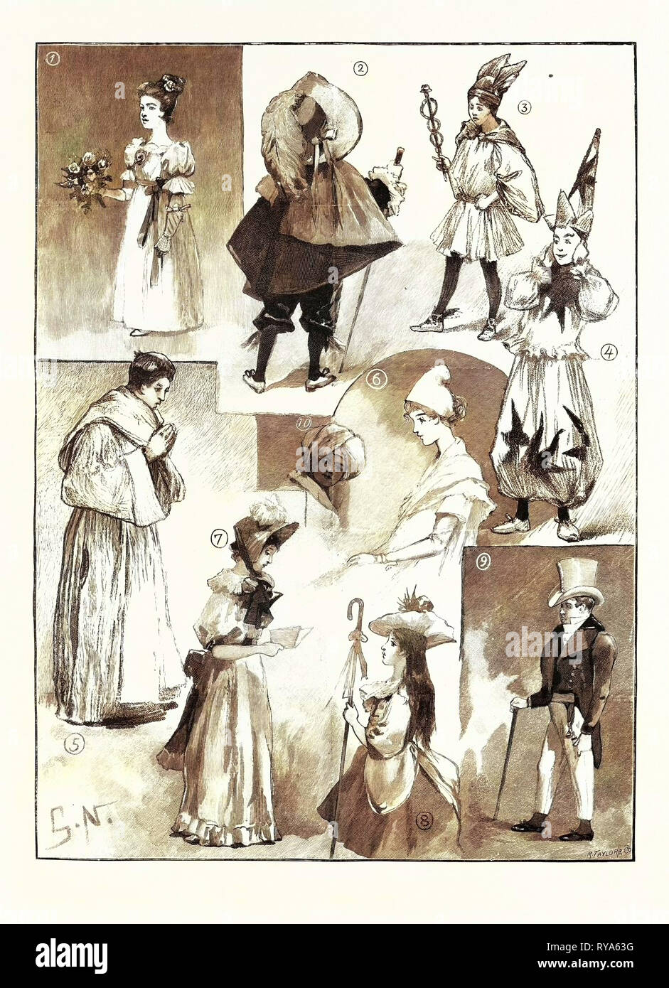 Croquis à la Dame Maire's Children's Ball Mansion House Londres : 1. Mlle Majolier. 2. Master Leach. 3. Master Leach. 4. Wilfrid Richardson. 5. W. Howard. 6. Mme Soulsby. 7. Dorothy Magnay. 8. Mlle Alice Leach. 9. Christopher Magnay. 10. J. Williams Banque D'Images