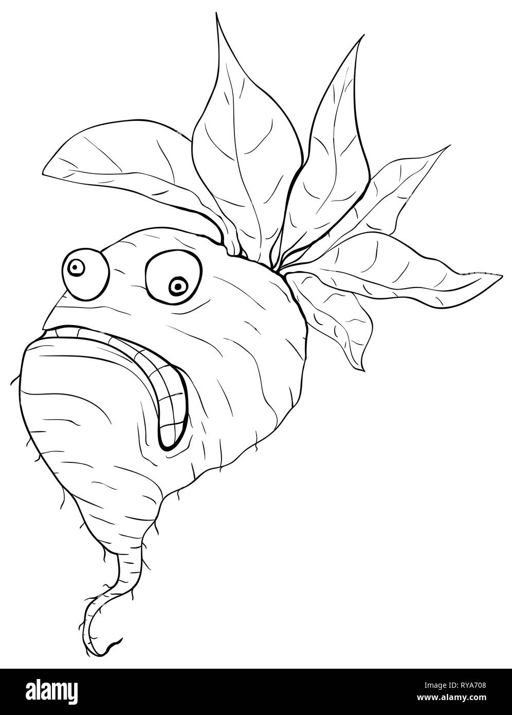 A souligné le navet légume-racine funny cartoon dessin, scénario, vertical, sur fond blanc Illustration de Vecteur