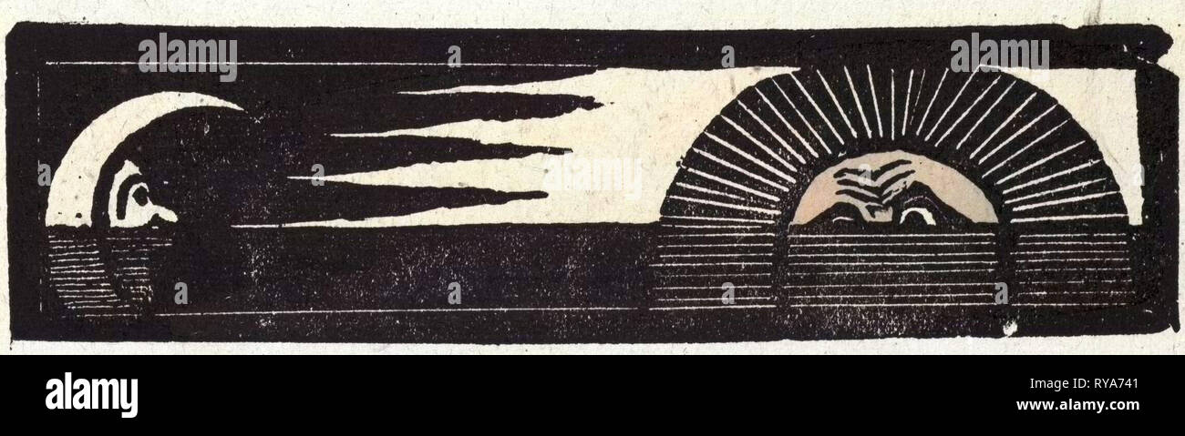 Illustration des contes français contes et ballades. Le coucher de soleil et le lever de lune Banque D'Images