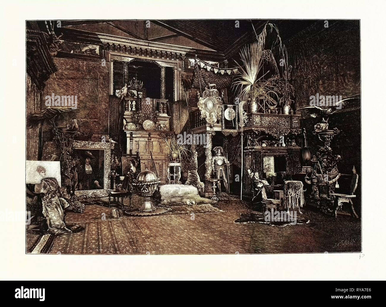 Hans Makart dans son studio. Hans Makart (Mai 28, 1840 3 octobre, 1884) est un peintre d'histoire universitaire autrichien Banque D'Images