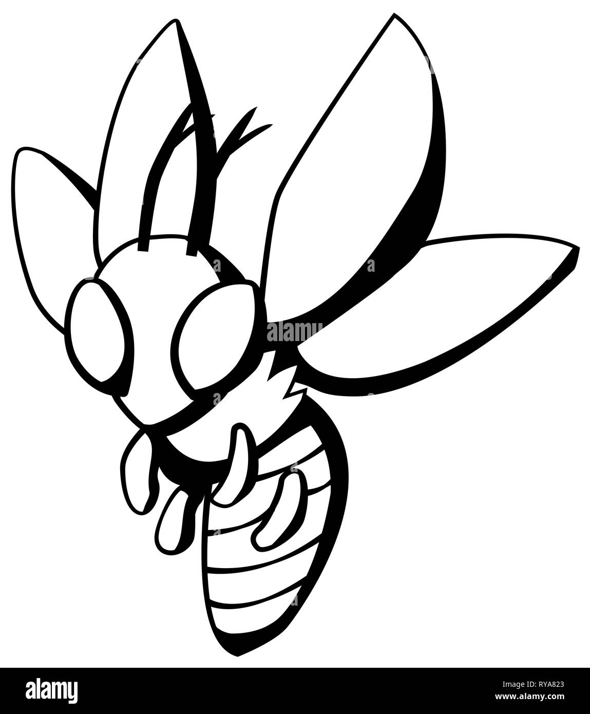 Wasp fly bug cartoon dessin, scénario, vertical, sur fond blanc Illustration de Vecteur