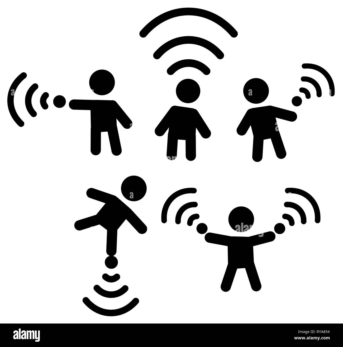 Une connexion Wi-Fi gratuite pochoir chiffres icon set noir sélection, vector illustration, horizontal, sur fond blanc, isolé Illustration de Vecteur