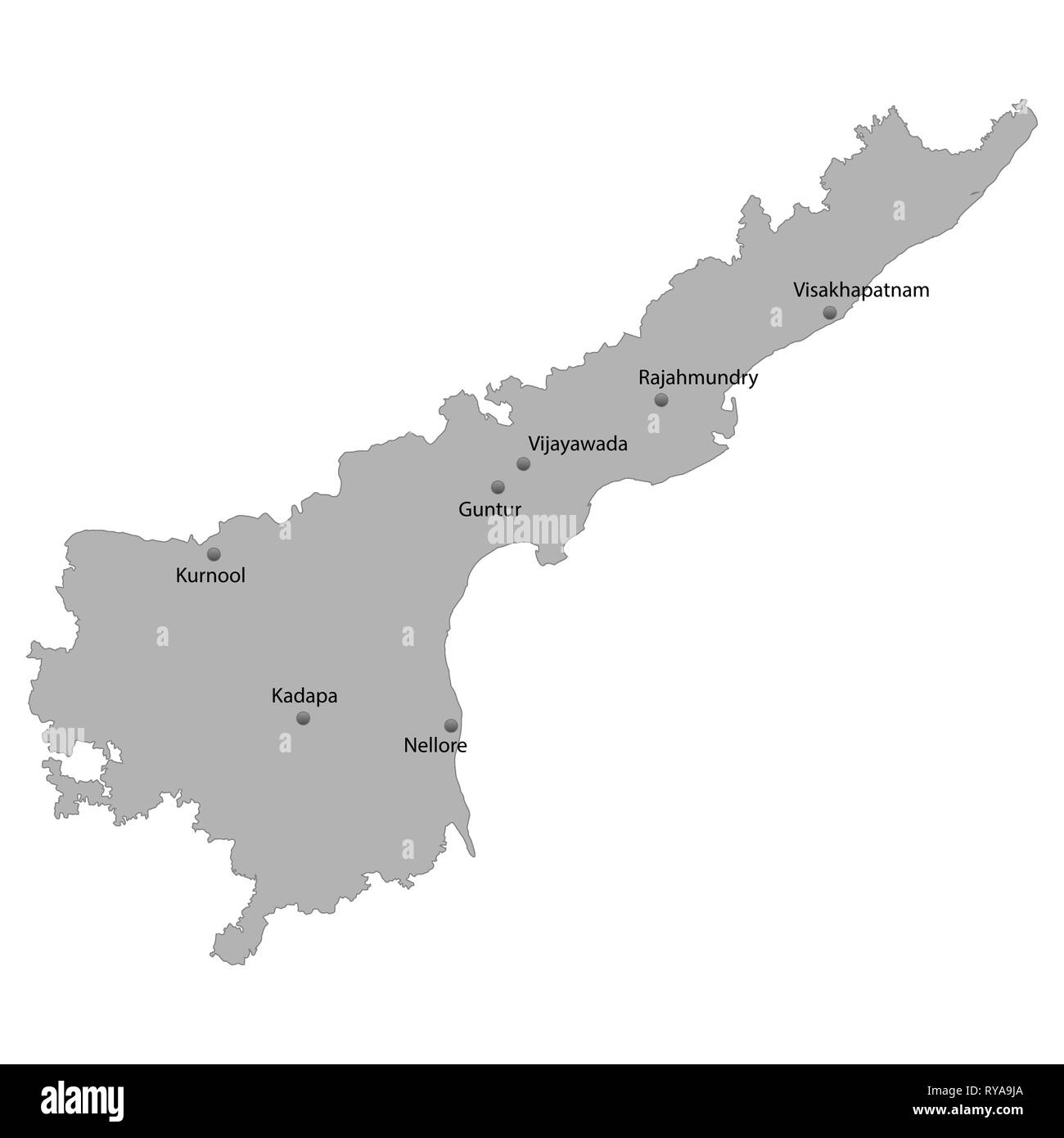 Carte de haute qualité de l'Andhra Pradesh est un état de l'Inde, avec l'emplacement des villes principales Illustration de Vecteur