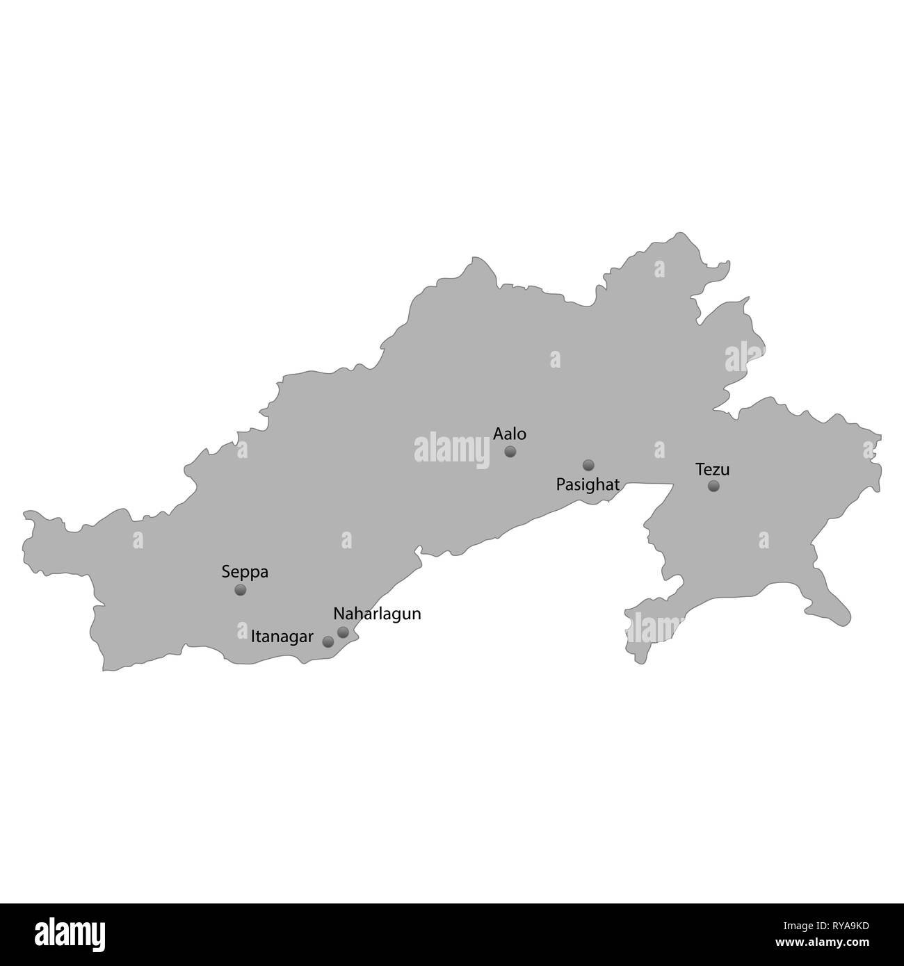 Carte de haute qualité de l'Arunachal Pradesh est un état de l'Inde, avec l'emplacement des villes principales Illustration de Vecteur