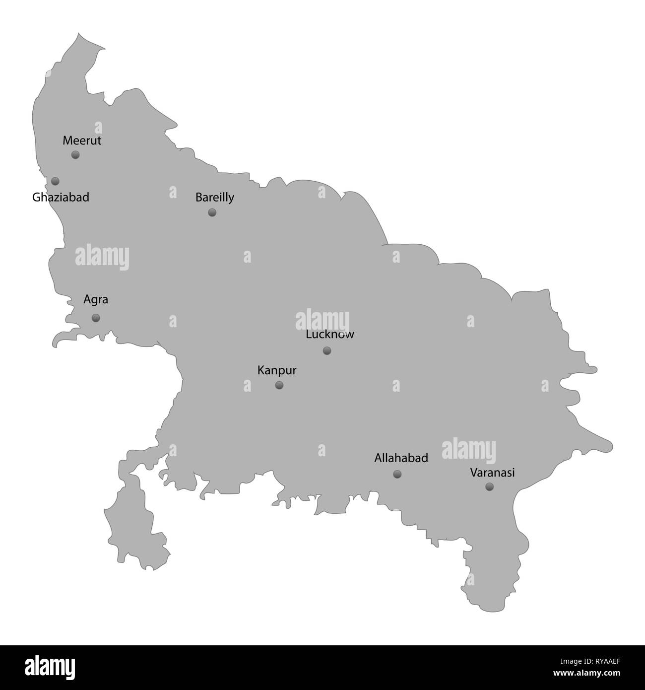 Carte de haute qualité de l'Uttar Pradesh est un état de l'Inde. Avec les principales villes location Illustration de Vecteur