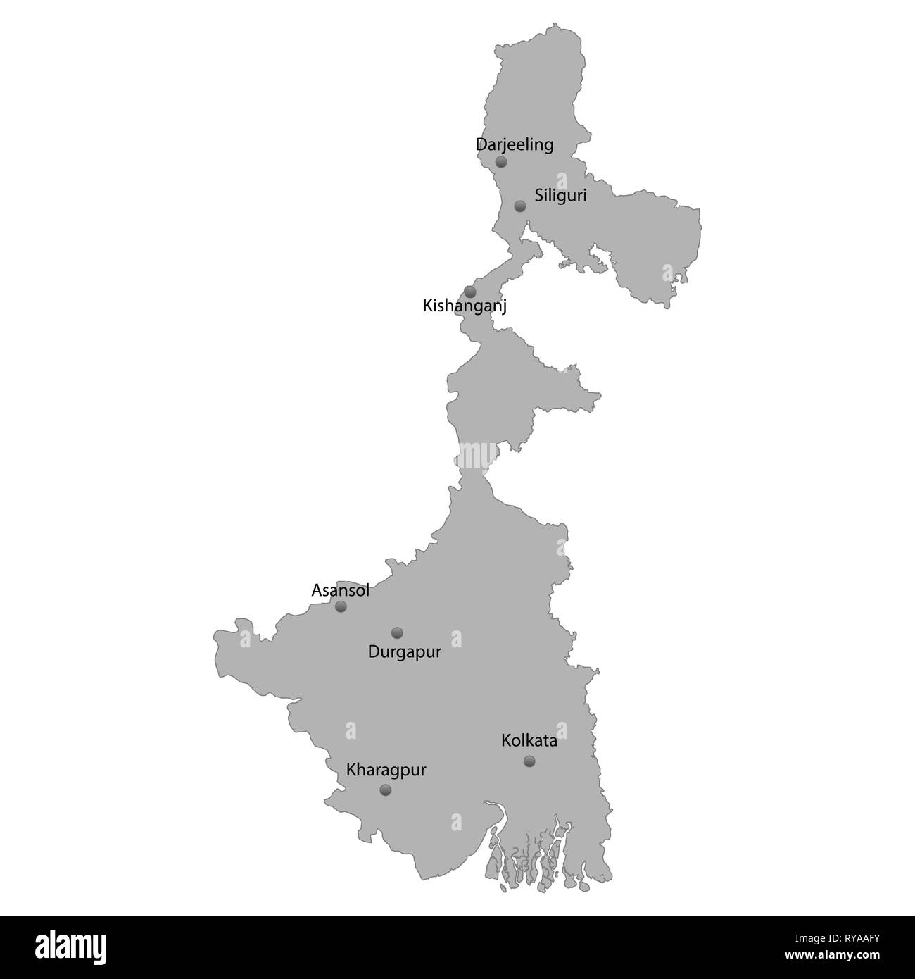 Carte de haute qualité de l'ouest du Bengale est un état de l'Inde. Avec les principales villes location Illustration de Vecteur
