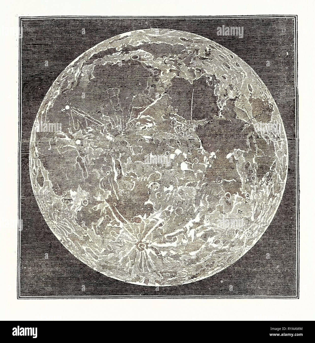 Apparence télescopique de la Lune 1833 Banque D'Images