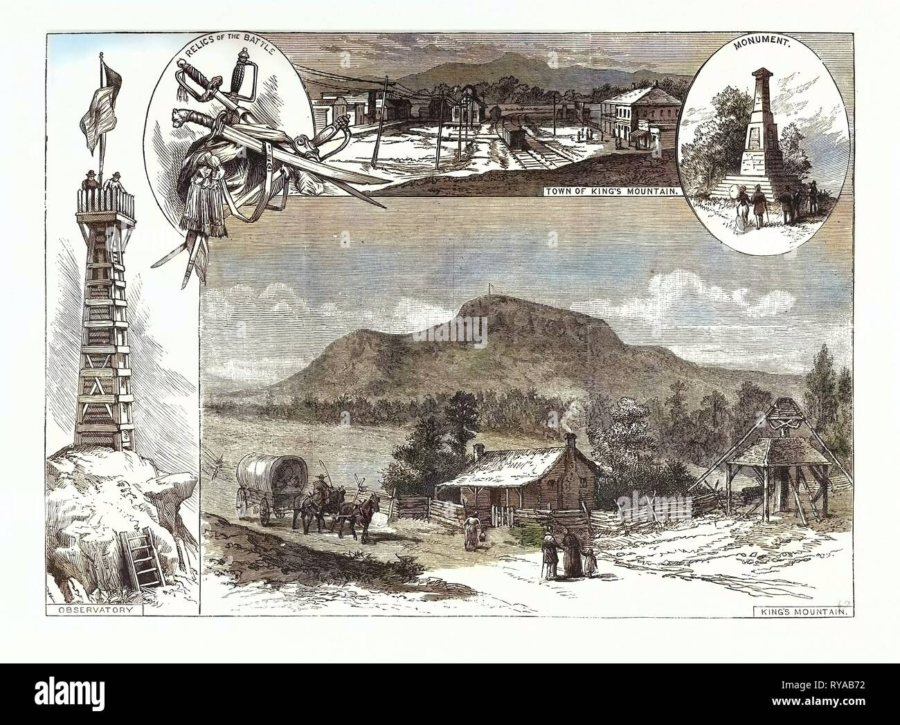 King's Mountain centenaire. À partir de croquis par H Bradley, gravure 1880, US, USA, Amérique Latine Banque D'Images