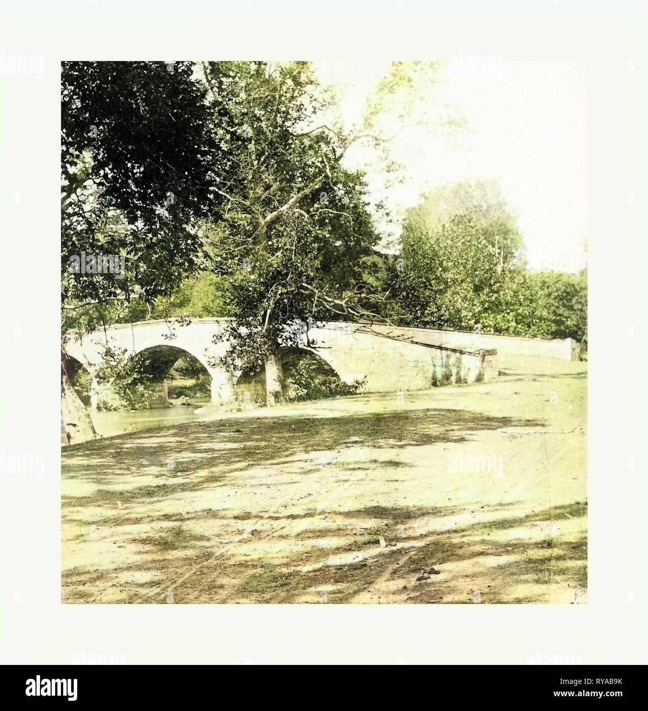 American Civil War : Burnside Bridge, Antietam, sept., 1862, vue partielle d'un pont de pierre sur Antietam Creek dans le Maryland. Photo, à l'albumine Banque D'Images