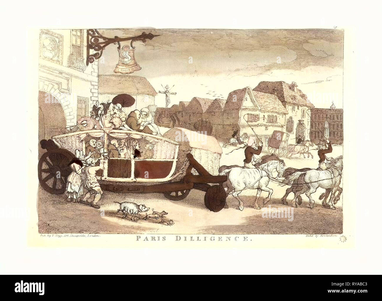 Thomas ROWLANDSON (British, 1756 1827 ), Paris, 1810 La Diligence raisonnable, probablement la gravure colorée à la main Banque D'Images