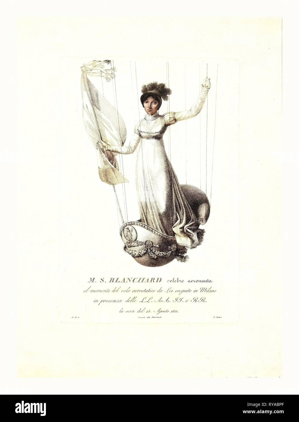 M.S. Blanchard, (Madeleine Sophie Armand), aéronaute Français Gravure du xixe siècle Banque D'Images