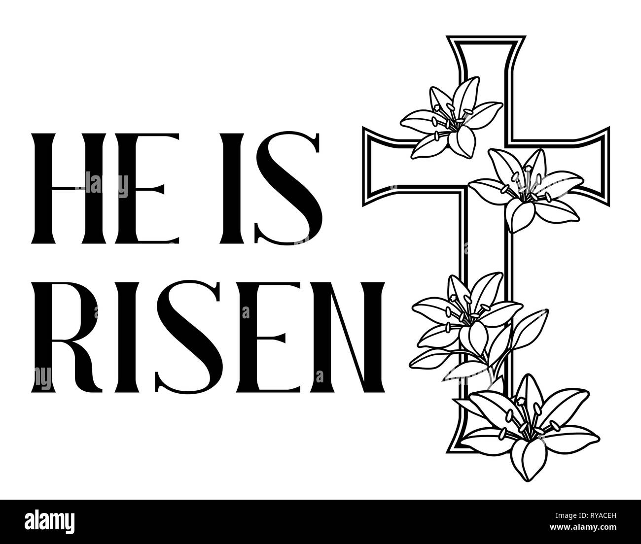 Il est ressuscité. Joyeuses Pâques carte de vœux. Cross et de lys. Illustration de Vecteur