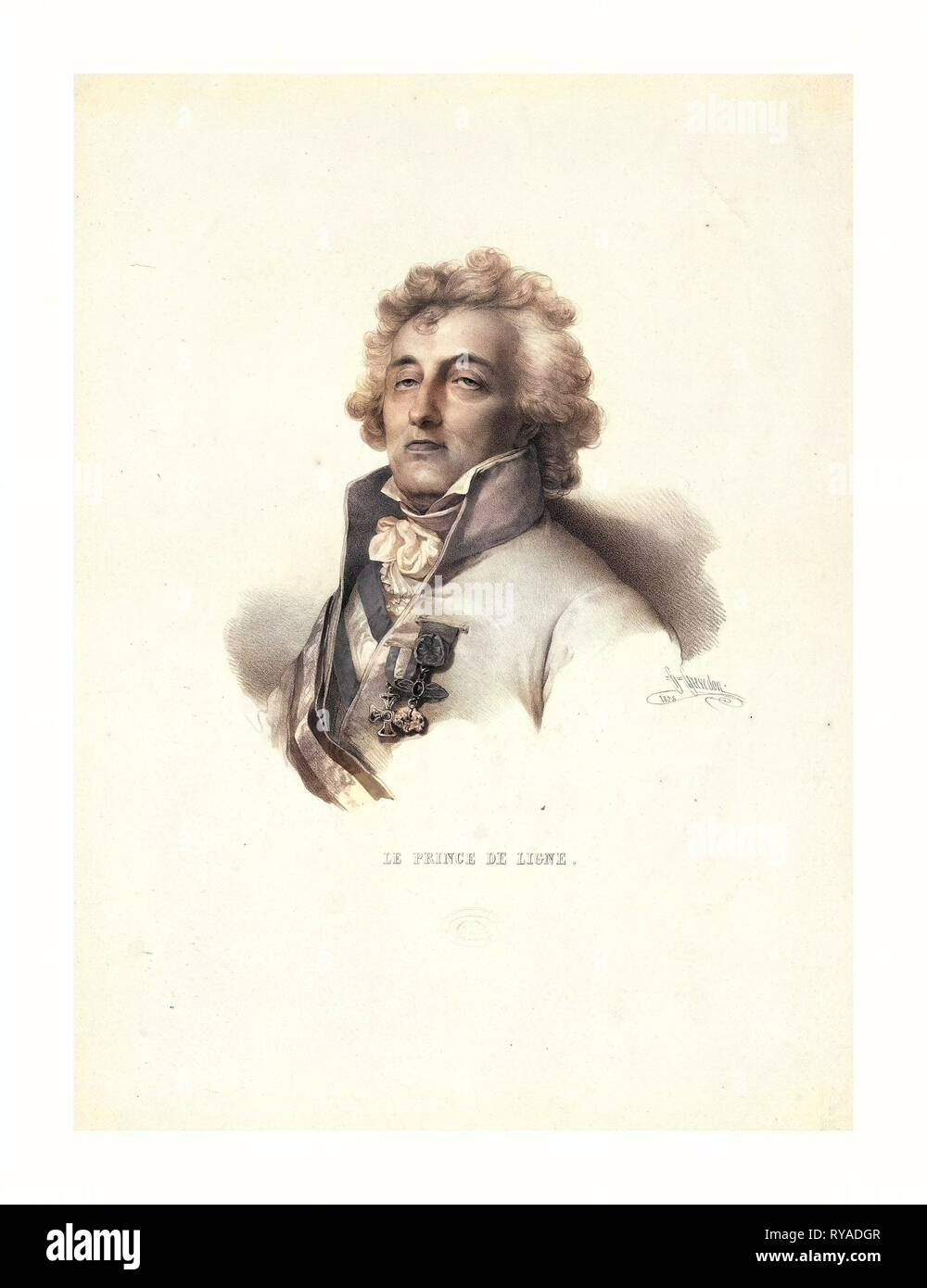 Tête-et-épaules Portrait du prince de Ligne, qui était à bord de la montgolfière La Fresselle, Janvier 19, 1784, avec Joseph Montgolfier et Pilatre de Rozier Banque D'Images