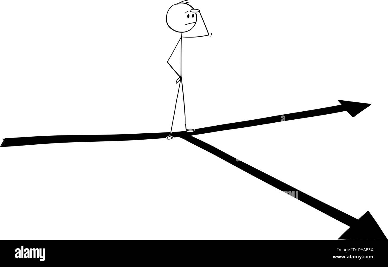 Caricature de l'Homme pensant ou businessman standing on fourchette dans la route Illustration de Vecteur
