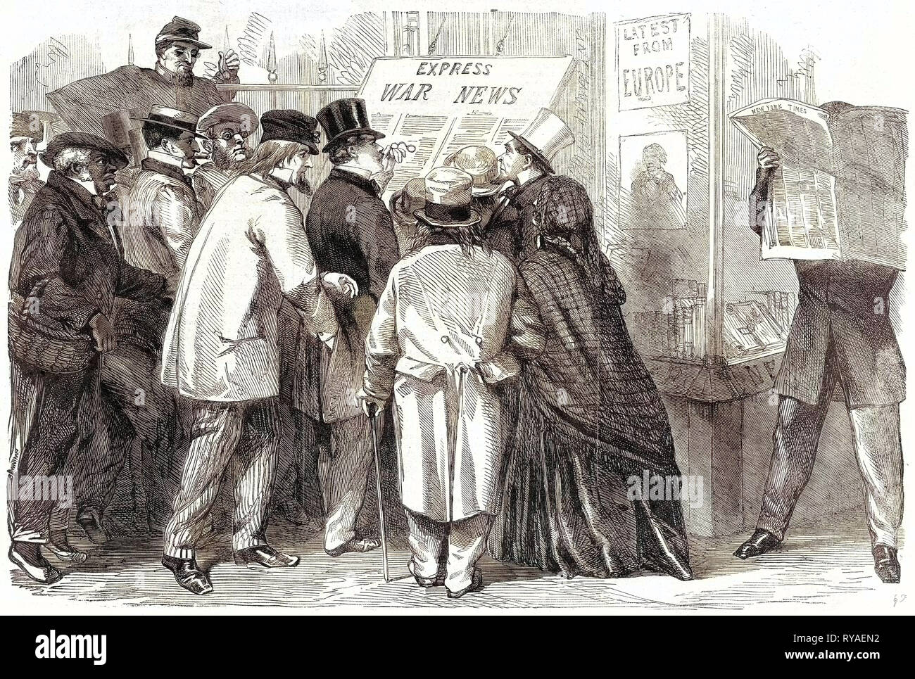 La guerre en Amérique latine la lecture de la News de guerre à Broadway New York 15 juin 1861 Banque D'Images