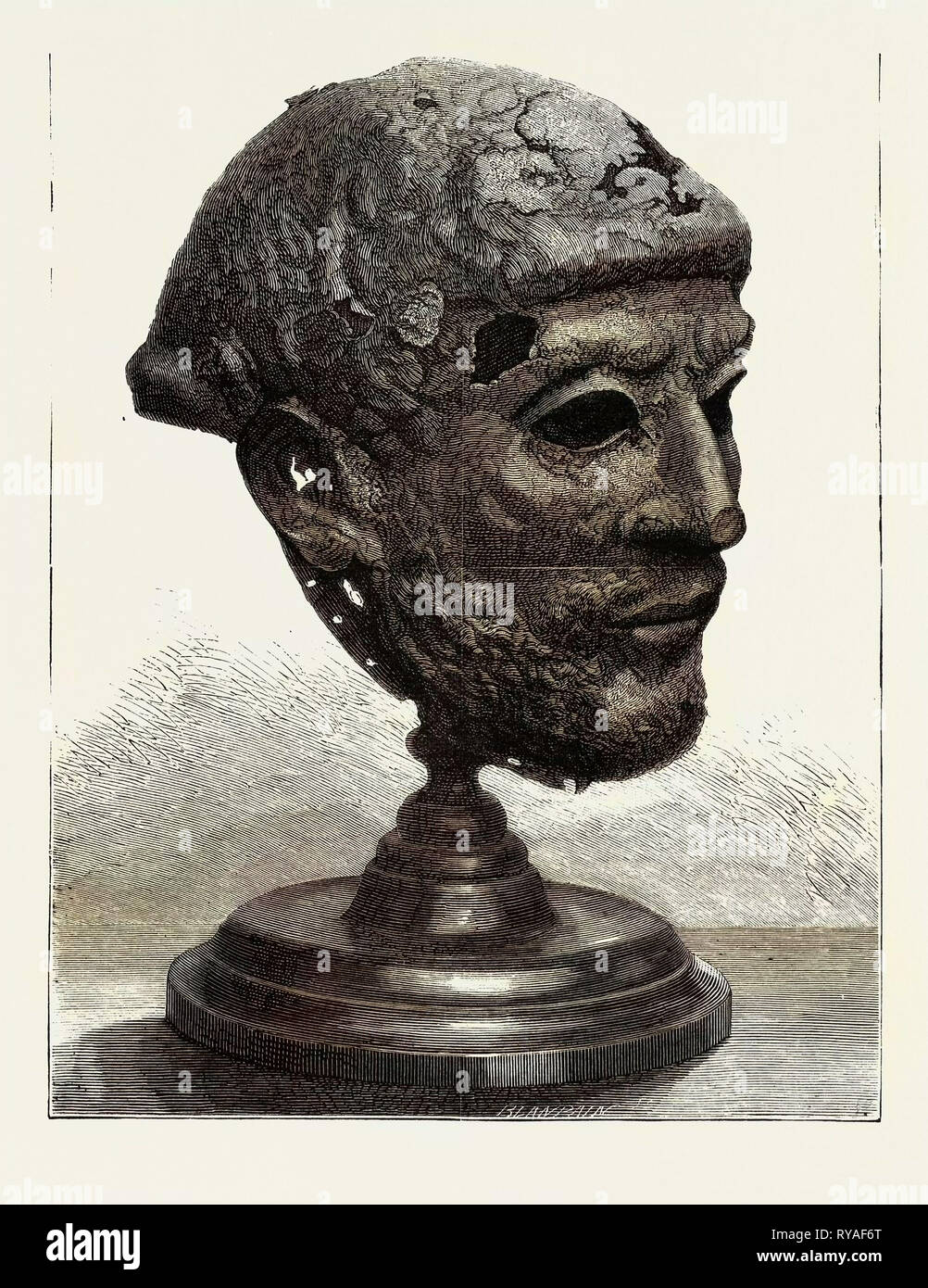Fer Ancien Mask-Helmet trouvés dans le Danube à la Serbie, Semendria Banque D'Images