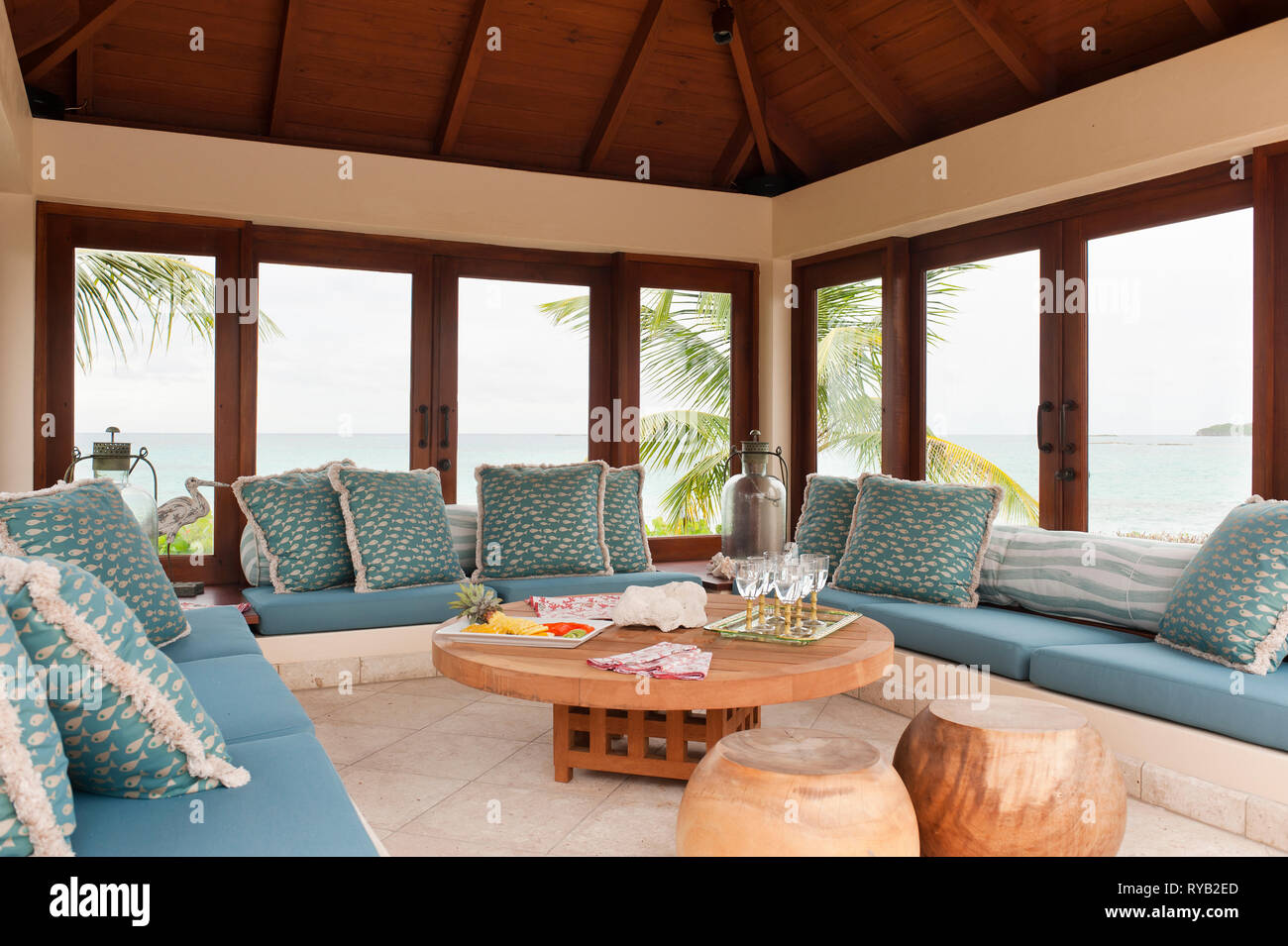 "Salle de séjour dans des zones côtières, Tamarind Cove Antigua' Banque D'Images