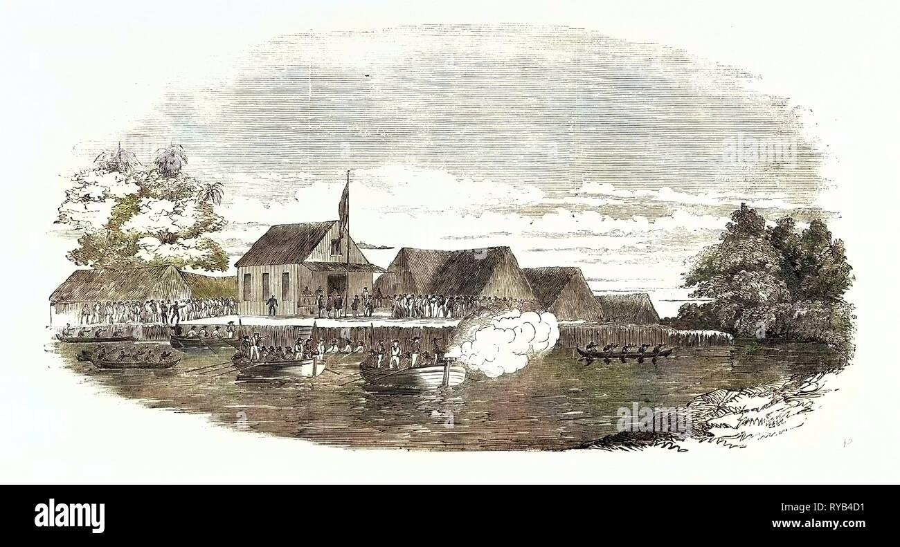 Le H.M.S. Les antilopes à Fernando Po : élection d'un nouveau souverain 1854 Banque D'Images