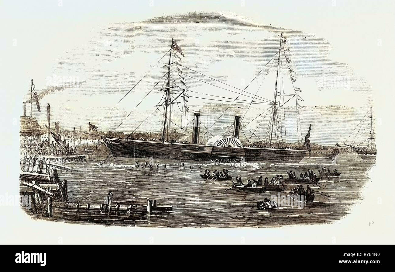Lancement de l'Australian Steamship pacifique à Millwall 1854 Banque D'Images